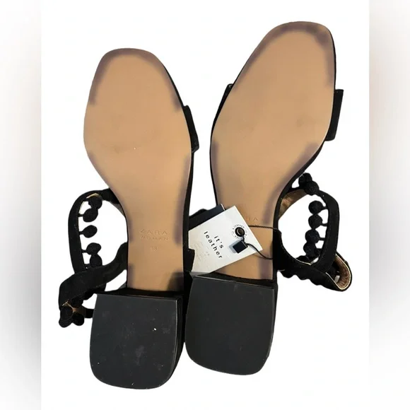 Zara Pom Pom Suede Block Heels Size 8 NWT - Picture 5 of 6